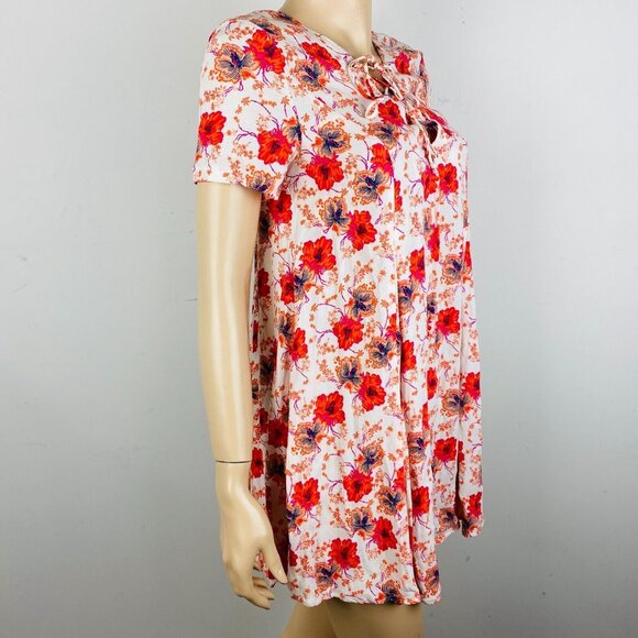 Astr The Label Pink Orange Floral A-Line Women's Size S Lace Up Neckline Dress - Picture 5 of 8